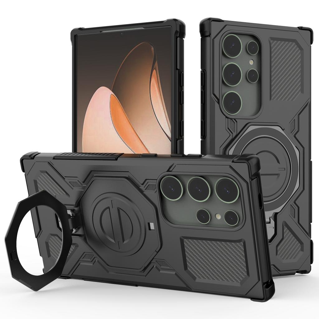 For Samsung Galaxy S24 Ultra Magnetic Case Rotating Metal Kickstand PC + TPU Phone Back Cover
