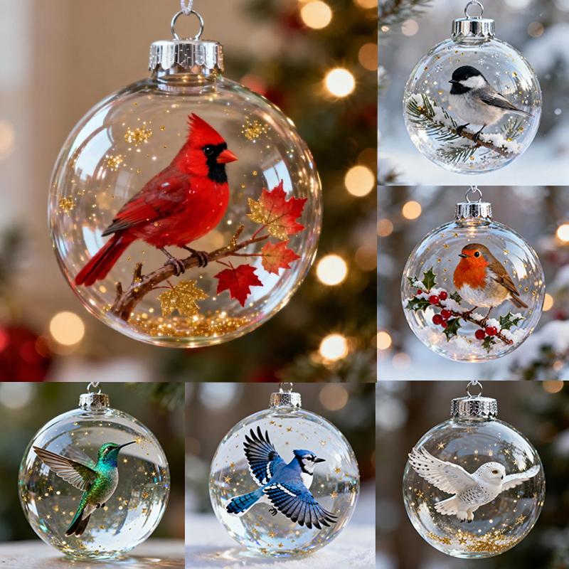 Adorno Transparente de Aves de la Naturaleza, Adornos de Colibrí para Árbol de Navidad, Para Decoración Navideña, Bolas Transparentes para Decoración del Hogar
