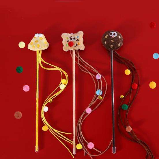 Katzenreizstab Interaktiver Katzenquastenstab mit Cartoon-Plüschfiguren Glocke Pompom