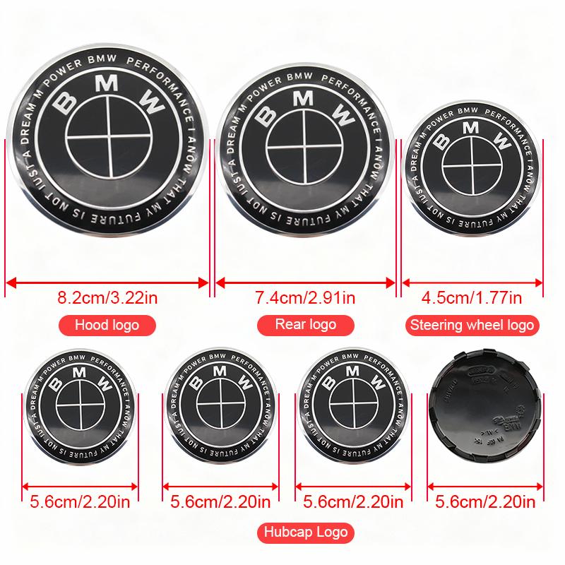 

7Pcs Car Hood Rear Emblem Steering Wheel Stickers Rims Cap Badge For BMW F20 E36 E46 X6 M4 E60 E93 E87 G01 G20 X3 X5 F30 E53 E90 Thunder All Black