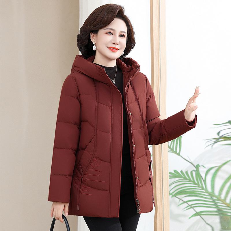 Jachetă de puf pentru femei de lungime mijlocie de iarnă nouă mărime mare îngroșată largi jachetă de mamă de vârstă mijlocie și în vârstă