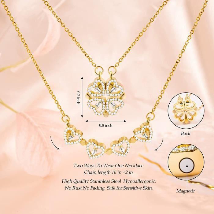 Halskette - TJS - TJS-2 in 1 - Vierblättriges Kleeblatt - Kristall - Magnetisch