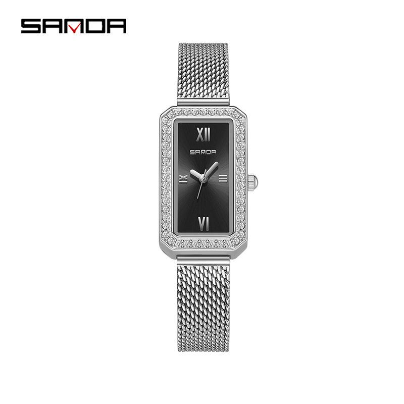 Fashion Sanda Top Brand Trendy Design Rectangle Dial Waterproof Quartz Movement Business Women Analog Wrist Watch