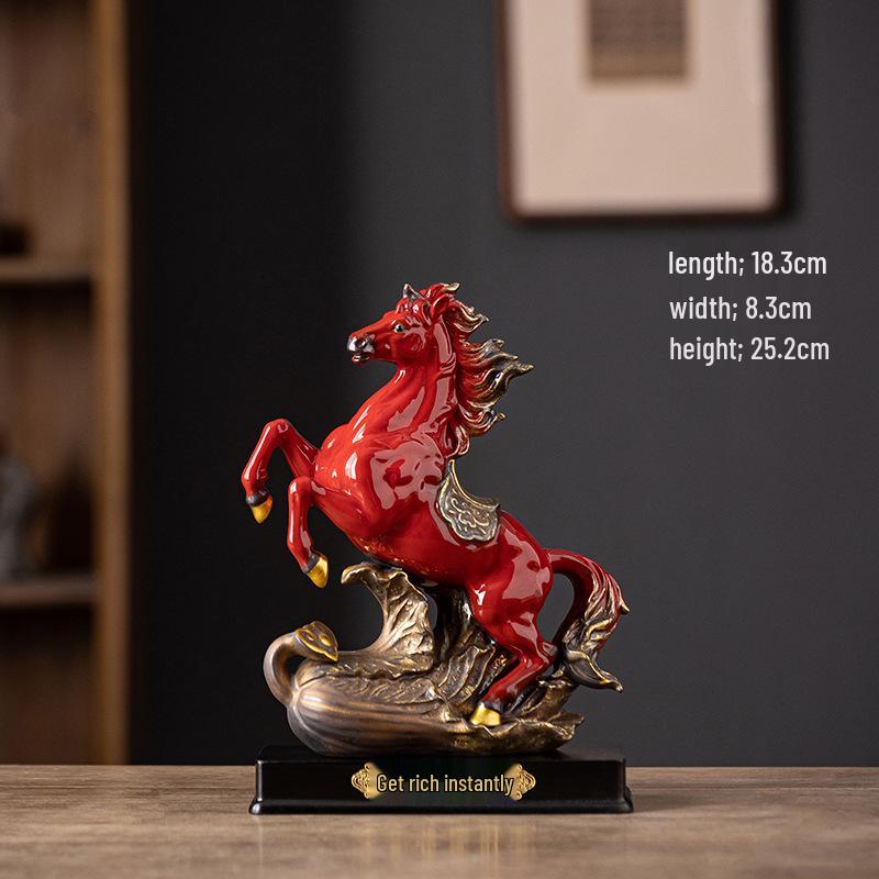 Große, wohlstandsanziehende Keramik-Pferdestatue für Büro, Wohnzimmer oder Weinschrank - Ideales Einweihungsgeschenk