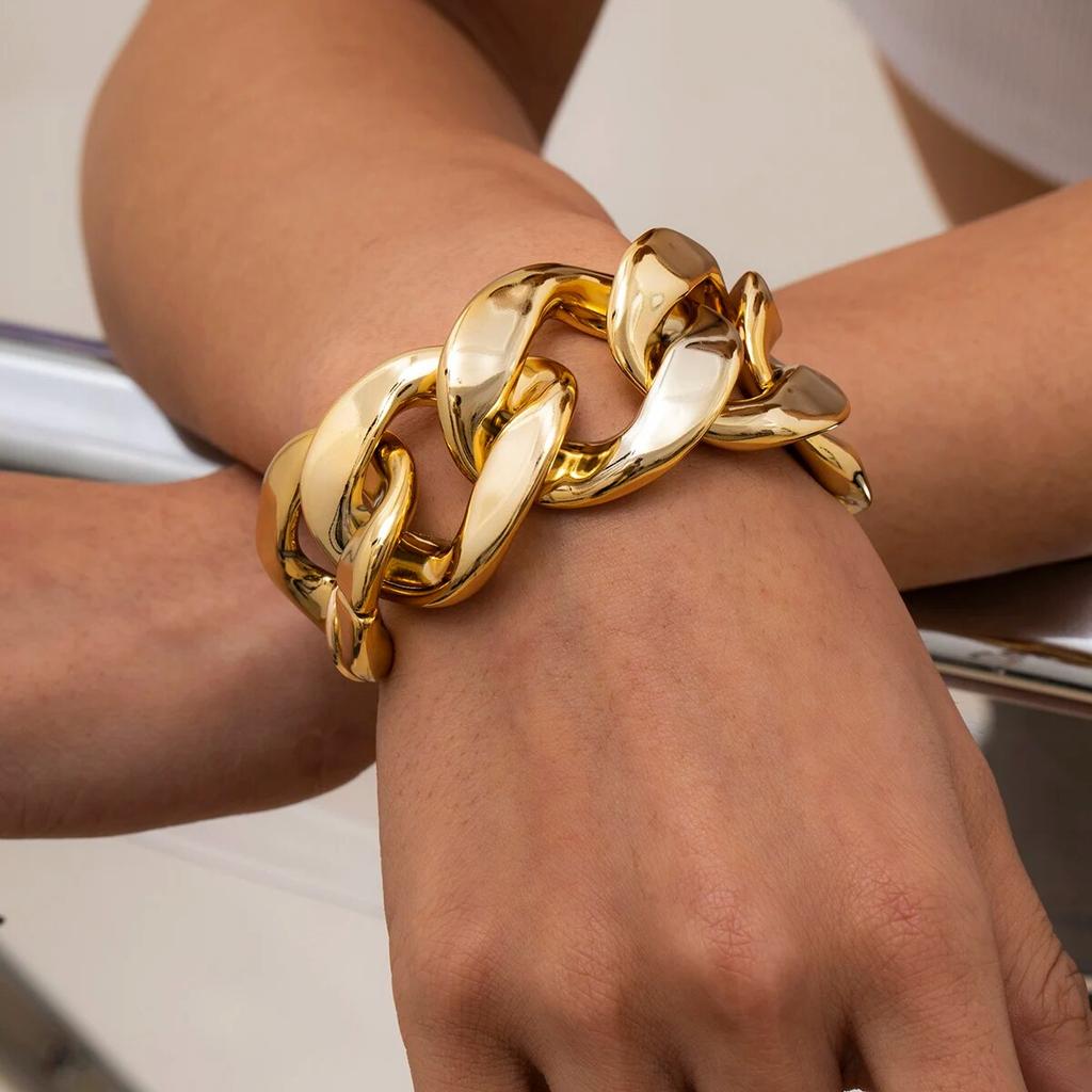 Exaggerated Acrylic CCB Big Chain Bracelets for Women Vintage Punk Cuban Curb Link Charm Bangles Couple Jewelry Steampunk Men
