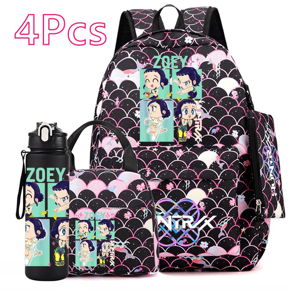 4Pcs/set Anime Cute K-POP Printed Backpack Large Capacity Bookbag HandBag Case Bag with 750ml Water Bottler Boy Girl SchoolBag Waterproof Mochila