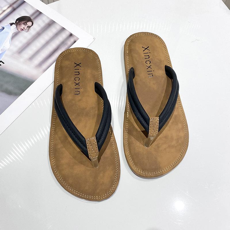 Flip-Flops Damenmode Oberbekleidung 2025 Sommer coole Hausschuhe Koreanische Version von Studenten schlichte rutschfeste Zehensteg-Strand-Sandalen