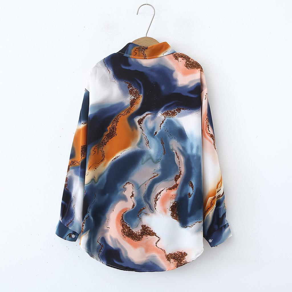 Retro Tie Dye Satin Shirt Women's Summer Comfortable Top Chiffon Shirt