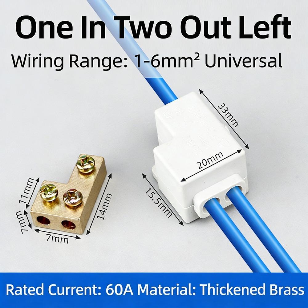 

Роз ємний Швидкозатискний Клемник Провідник Латунний Дротовий З єднувач З єднувач для Проводки Електричний 1 in 2 out left