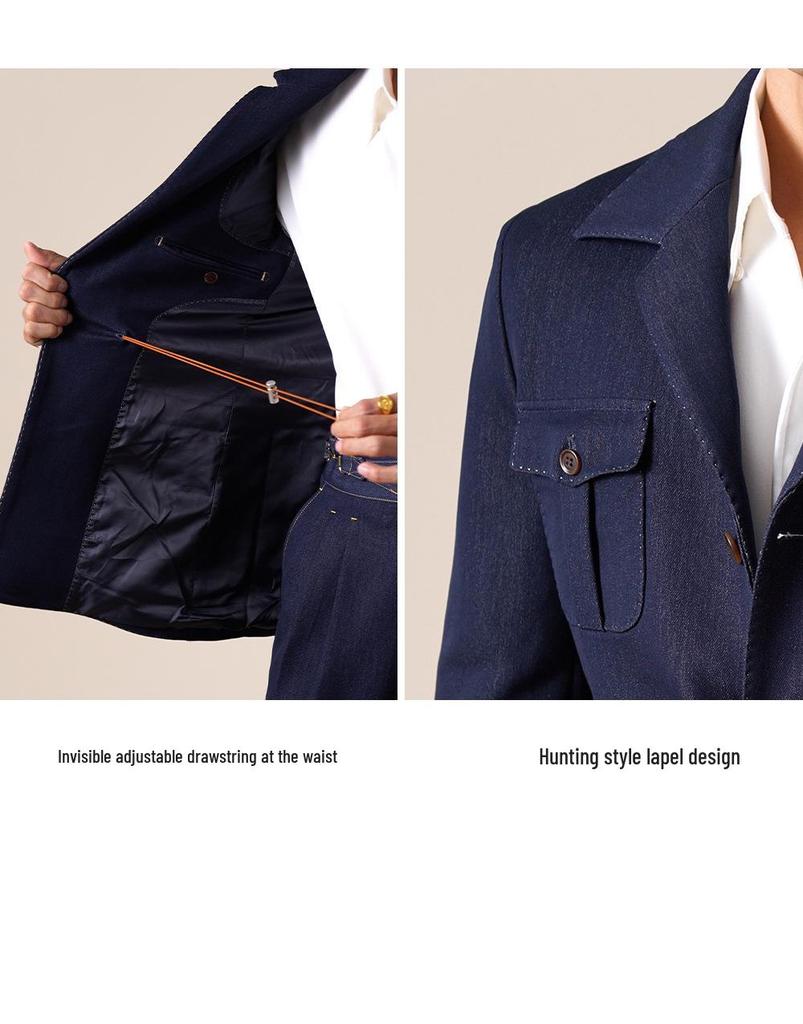 Męska dopasowana włoska kurtka dżinsowa Ruishen - Klasyczny kołnierz, myśliwska, codzienna, biznesowa odzież wierzchnia na jesień/zimę