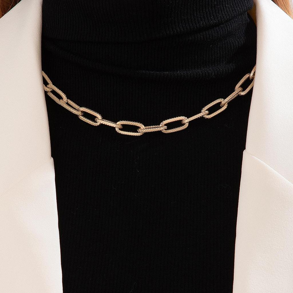 Creative Personality Paperclip Type Wide Chain Necklace for Women Jewelry Rough Texture Punk Cold Style Collarbone Necklace