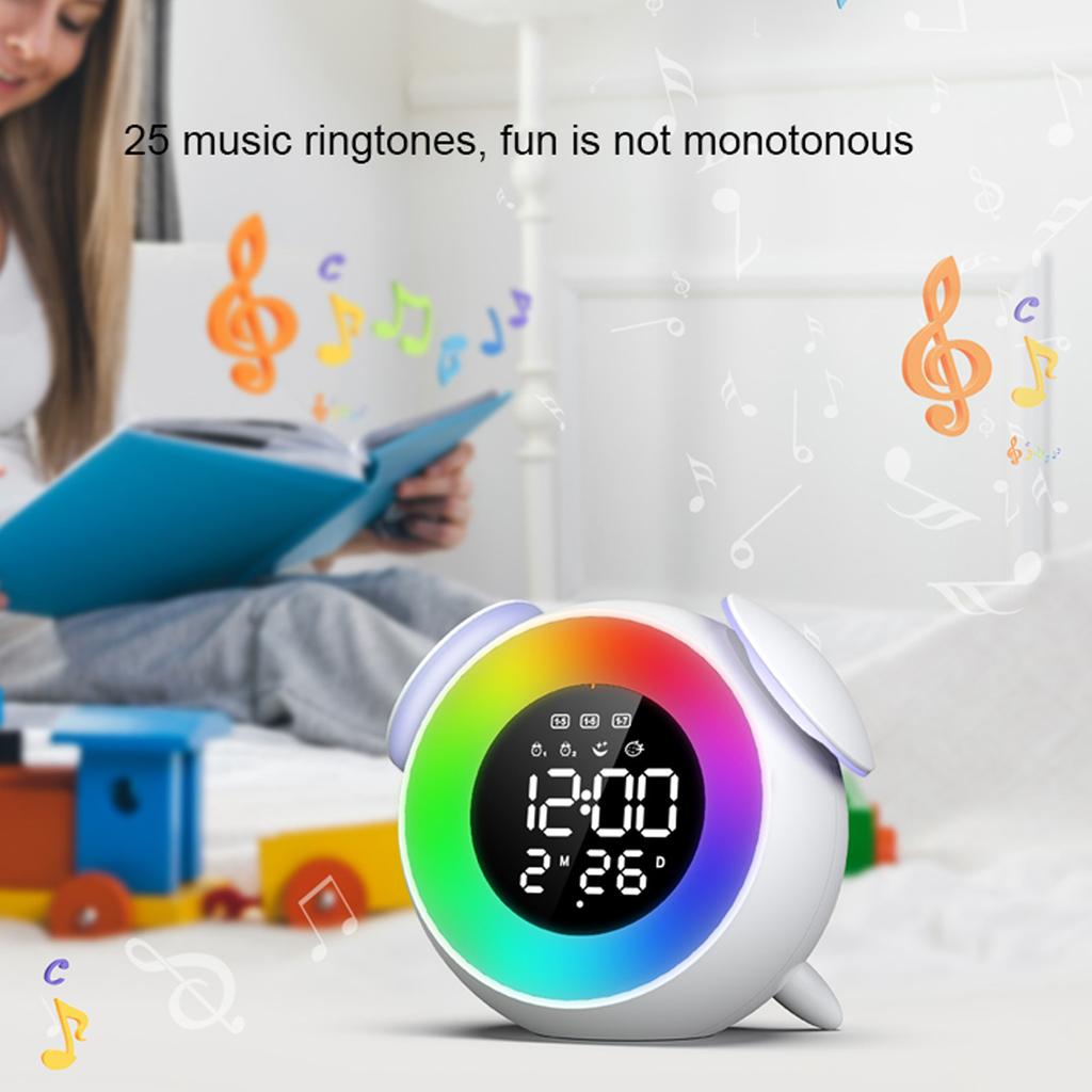 Wake Up Light Alarm Clock Colorful Lighting Effects Rechargeable Digital LED Music Alarm Clock for Bedroom Study Wake Up Light