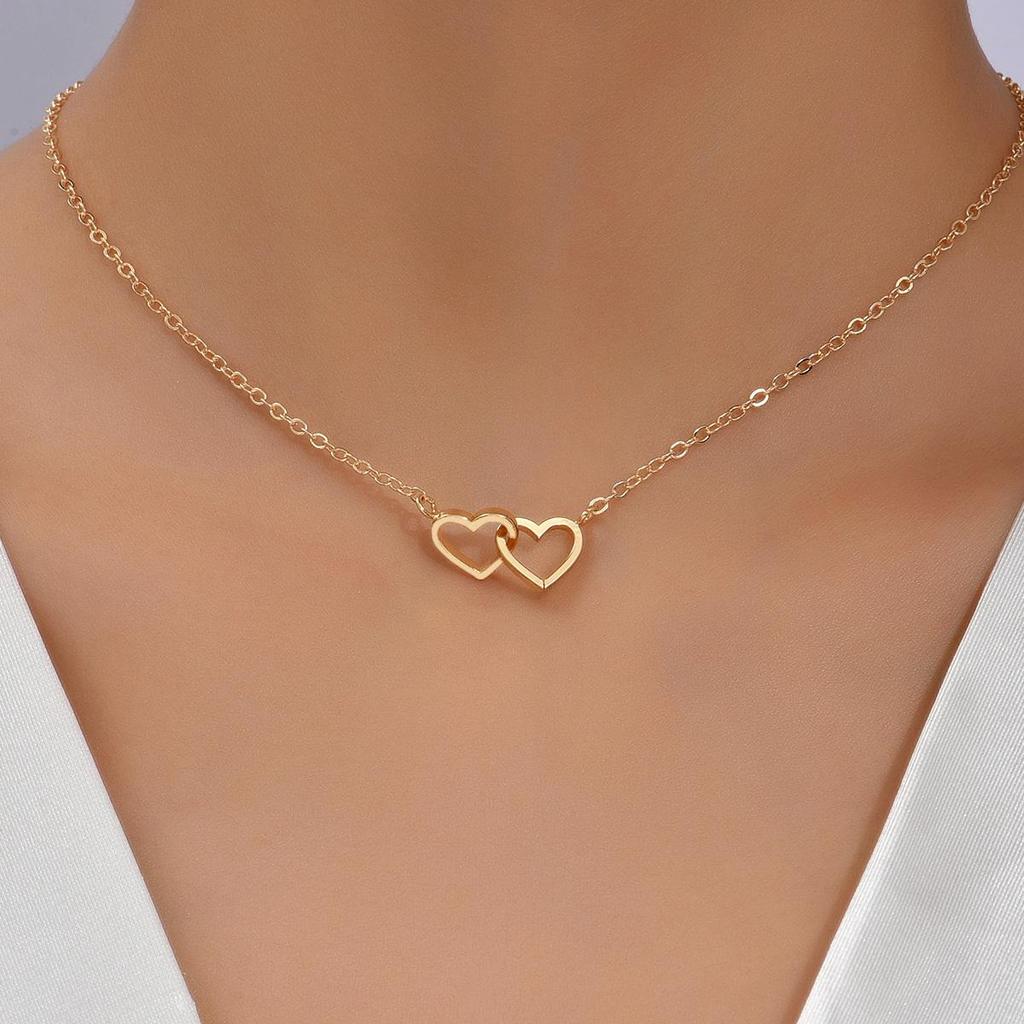 1 Stück Winzige Süße Doppeltes Hohlherz Kettenhalskette Damenmode Liebeshalskette Valentinstag Schmuck für Damen