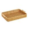 Plastic Rattan Threads Food Serving Tray Wooden Handle Desktop Organizer  Office