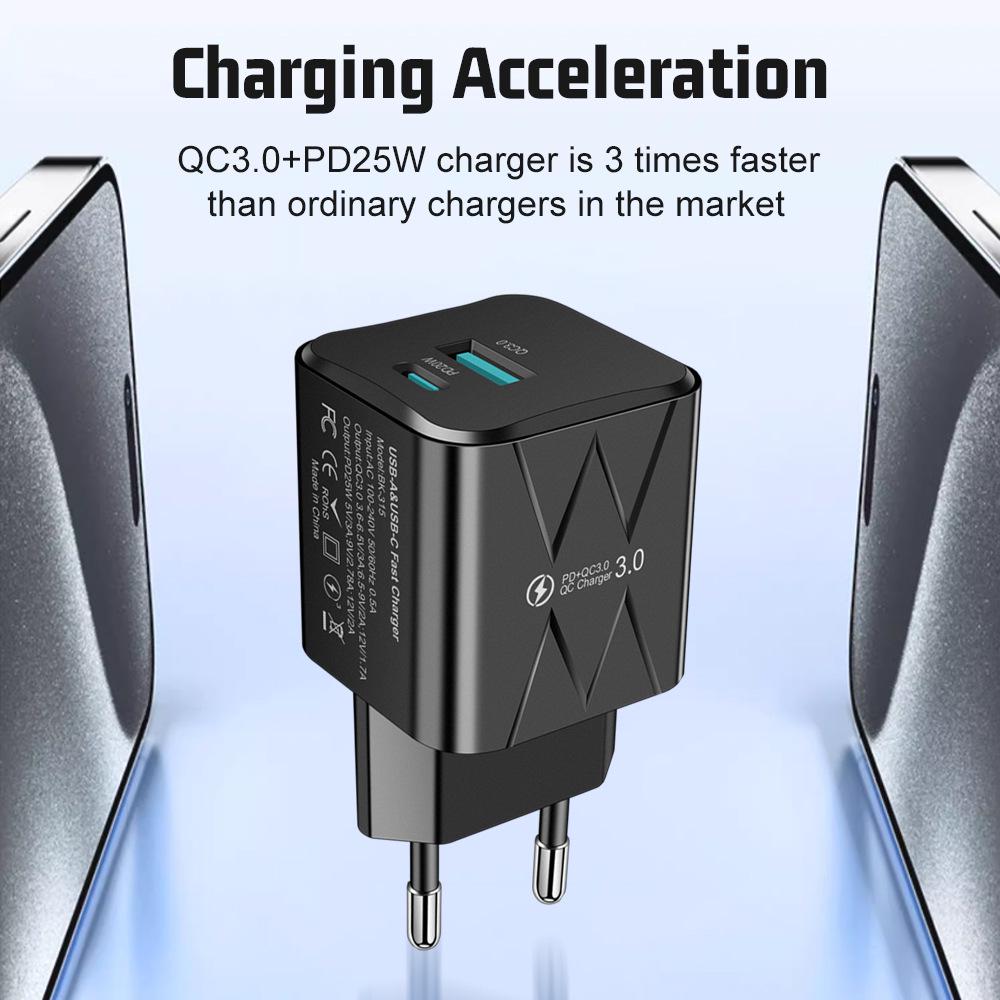 25W USB+PD Super Fast Charging Mobile Charger (EU/US/KR Standard)