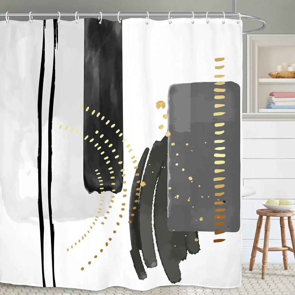 Abstract minimalist modern bathroom shower curtain neutral beautiful striped waterproof decorative shower curtain