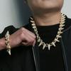 New 28mm Luxury Punk Rock Iced Out Rivet Spikes Cuff Bangles Bracelets Bling Cubic Zircon HipHop Gold Silver Gifts for Men Women