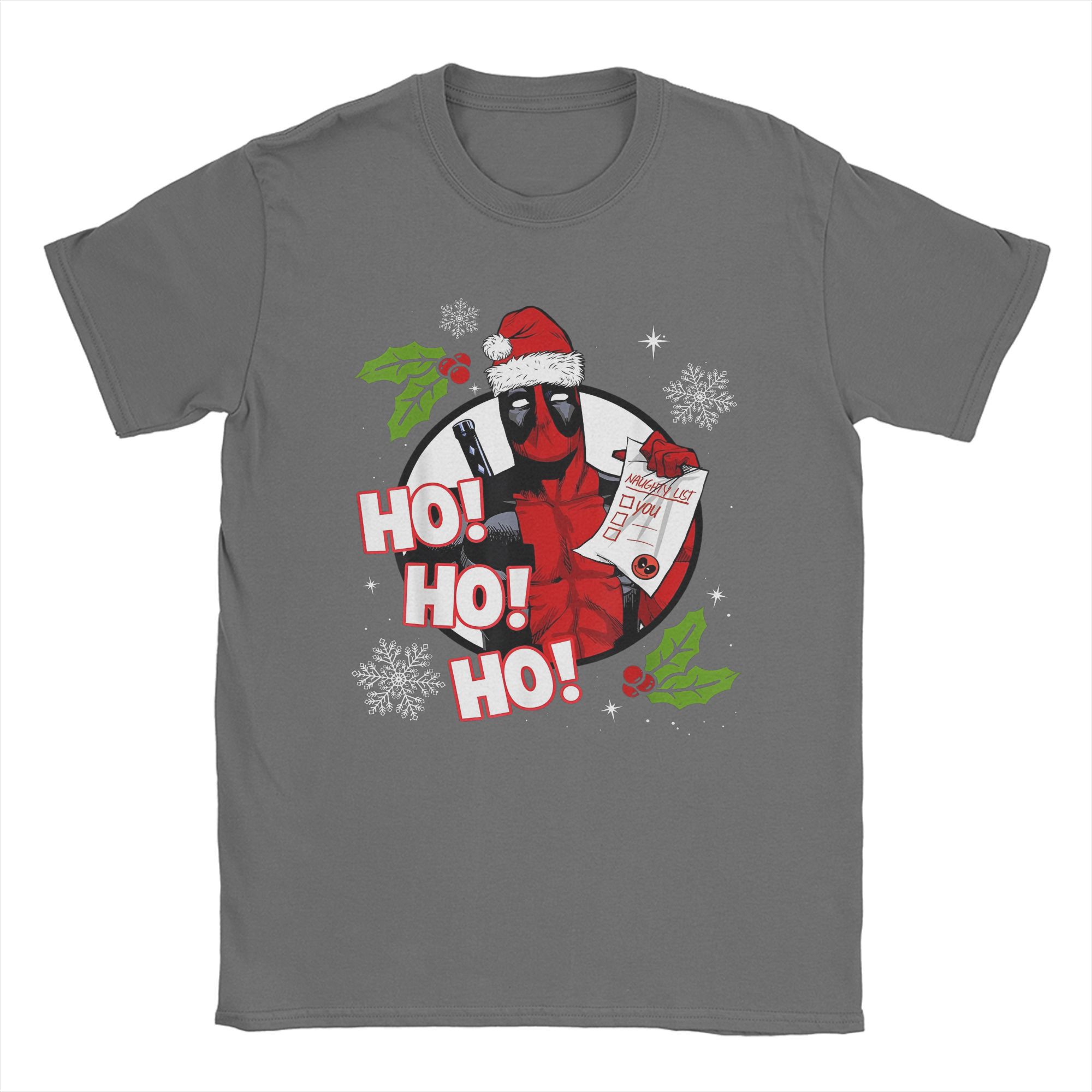 

Men s Deadpool Santa Naughty List Christmas Graphic T Shirts HO! 100% Cotton Tops Novelty Short Sleeve O Neck Tees Gift T-Shirt 4XL