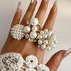 Design Geometric Baroque Pearl Ring Alloy Flower Dripping Branch Ring Set
