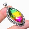 Lab Created Multi Tourmaline Pendant 2.5" Silver Tone Marquise Cut Gemstone Gift