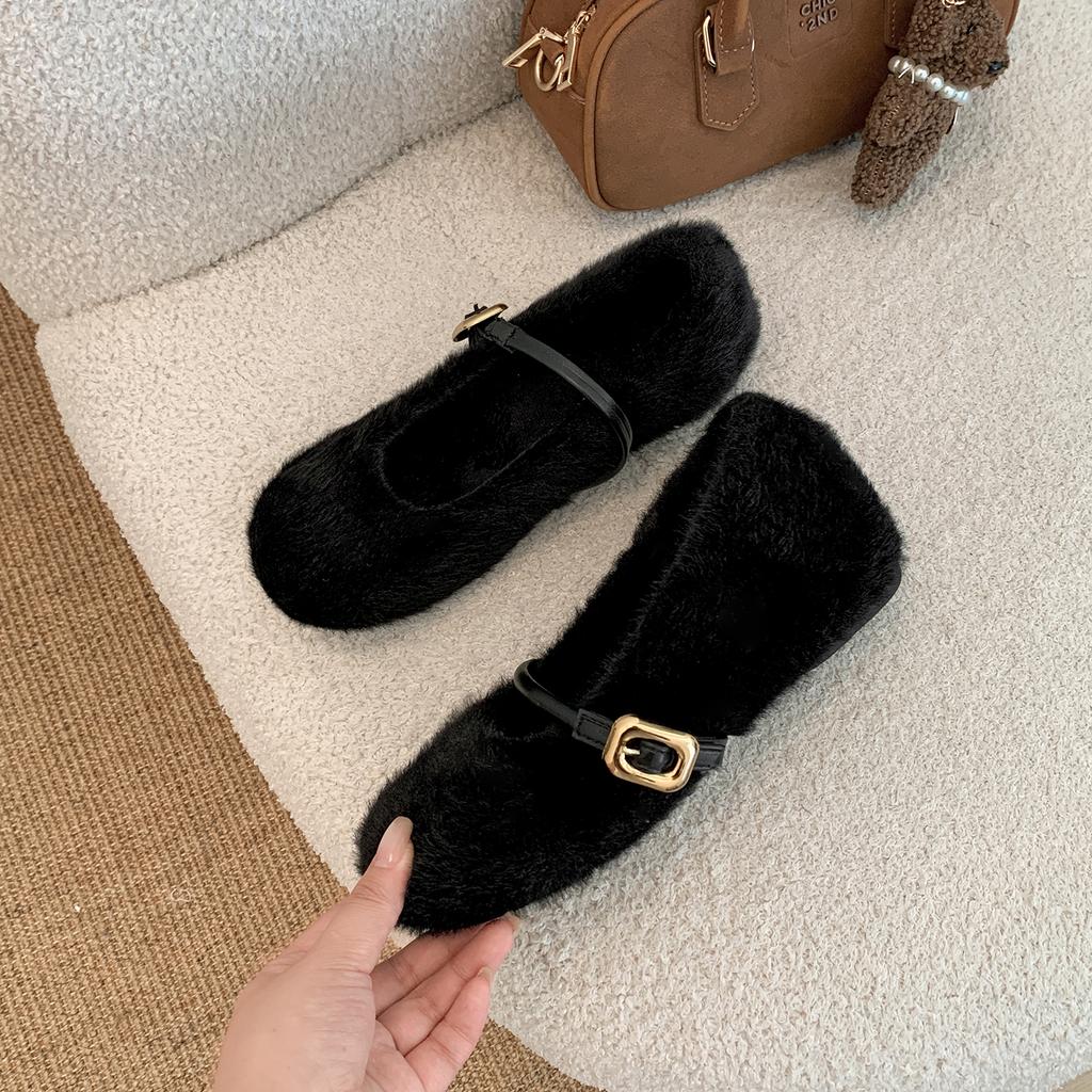 Autumn Winter Women Fur Mary Jane Shoes Fashion Internal Elevation Shoes Ladies Comfort Warm Short Plush Shoes