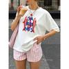 New Women's T-shirt Cartoon Sardine Printed Casual Fashion Short Sleeve T-shirt Soft Comfortable Summer Women Clothing