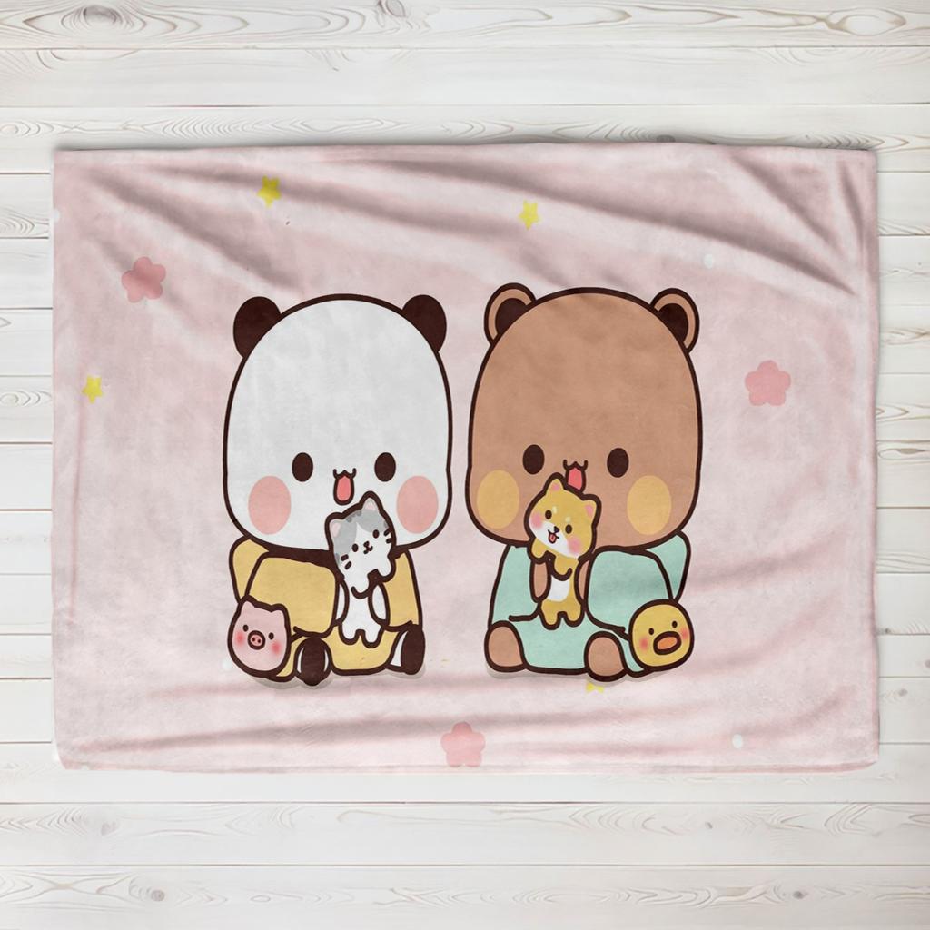 Bubu Dudu Panda Bear Flannel Throw Blanket Series Kids Blankets Sofa Decoration Bear and Pa blankets Cozy Soft Couple kids gift