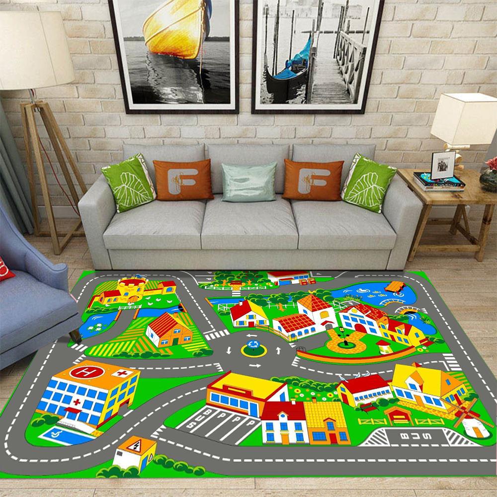 Urban Transportation Carpet Car Track Children's Game Rug Bedroom Living Room Anti Slip Floor Mat Home Decoration