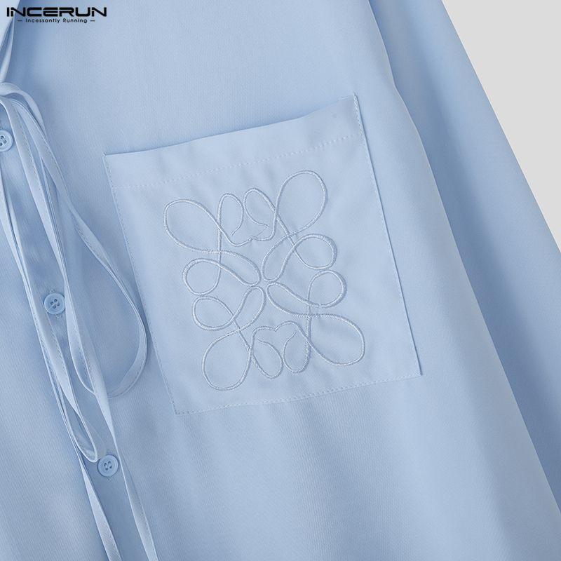 INCERUN Elegant Men Shirts Long Sleeve Button Up Casual Oversized Tops