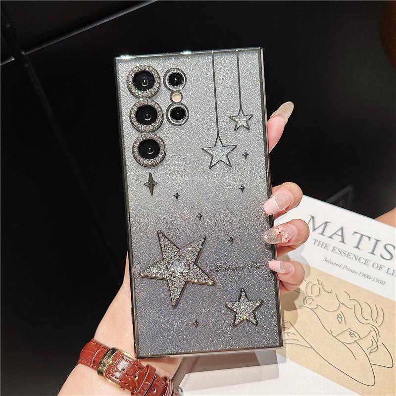 Applicable To Samsung S25Ultra Electroplating Mobile Phone Case Three-dimensional Star Rhinestone Tpu Gradual Change Glitter S23Ultra Soft Case