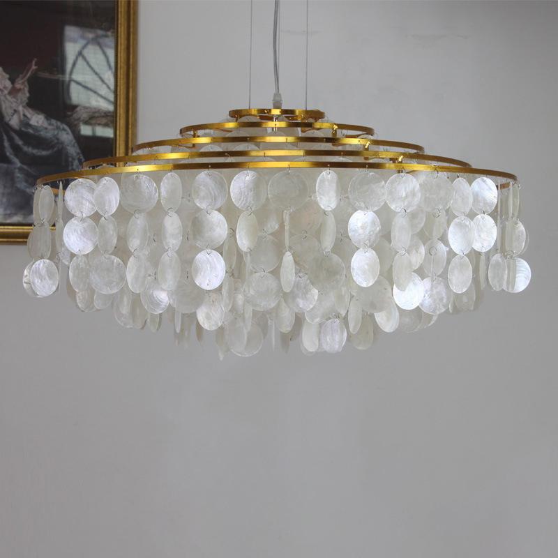 Romantic Led Shell Chandelier Modern Simple Pendent Lamp Natural Shell Wind Chime Lamp Villa Restaurant Suspended Hanging Lamp