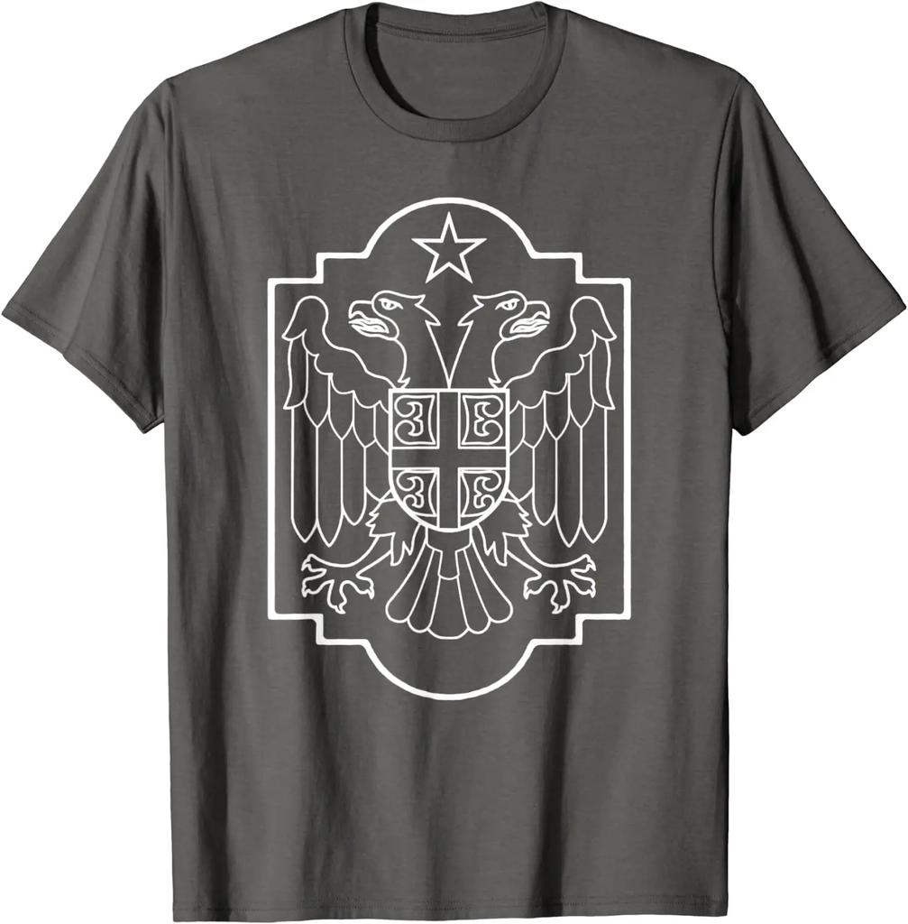 Servische dubbelkoppige adelaar Wapen van Servië Heren T-shirt Korte Mouw Casual Katoen Ronde Hals Zomer Herenkleding