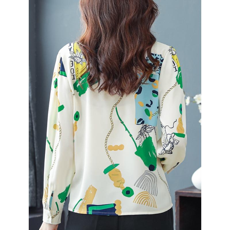 Camisa de gasa para mujer en otoño, nueva camisa de manga larga que cubre el vientre, blusa para madres de mediana edad.