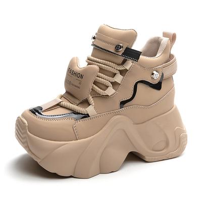 Mote Høye Platå Ekte Skinn Sneakers Kvinner 2025 Vår Casual Chunky Sko Vinter 8CM Kilehæler Snøresko Varmt Fôr Snøstøvler