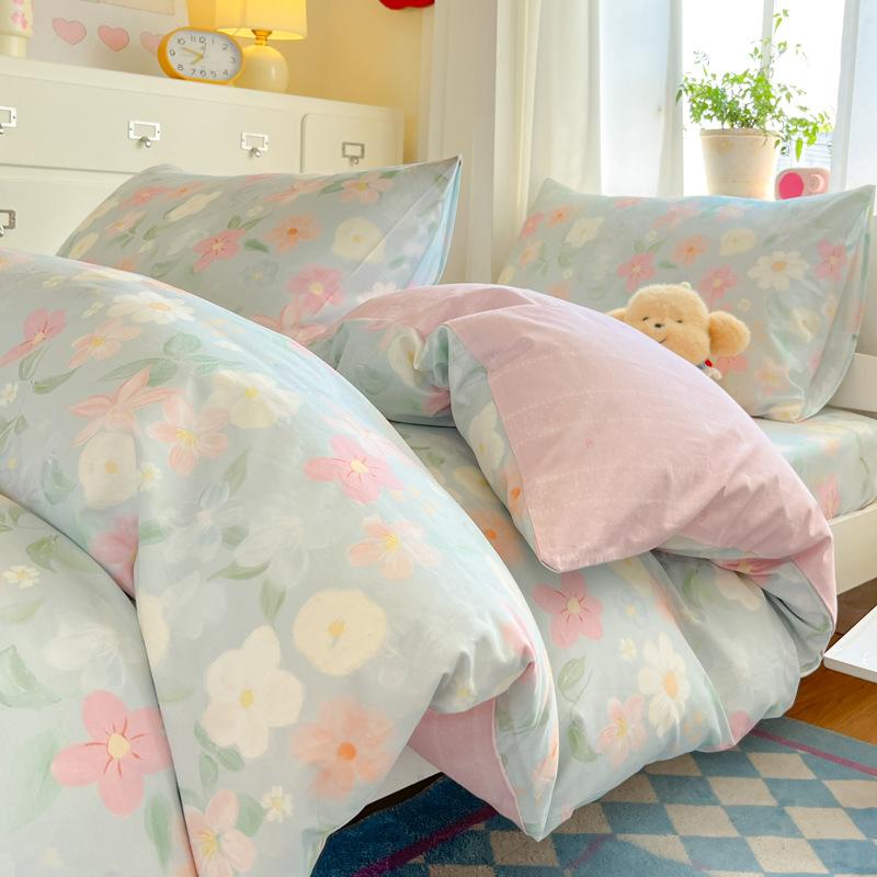 Class A 100% Pure Cotton Student Dormitory 3-Pcs Set Maternal And Infant Grade Cotton Skin-Friendly Small Floral Bed Sheet Quilt Set4-Pcs Set