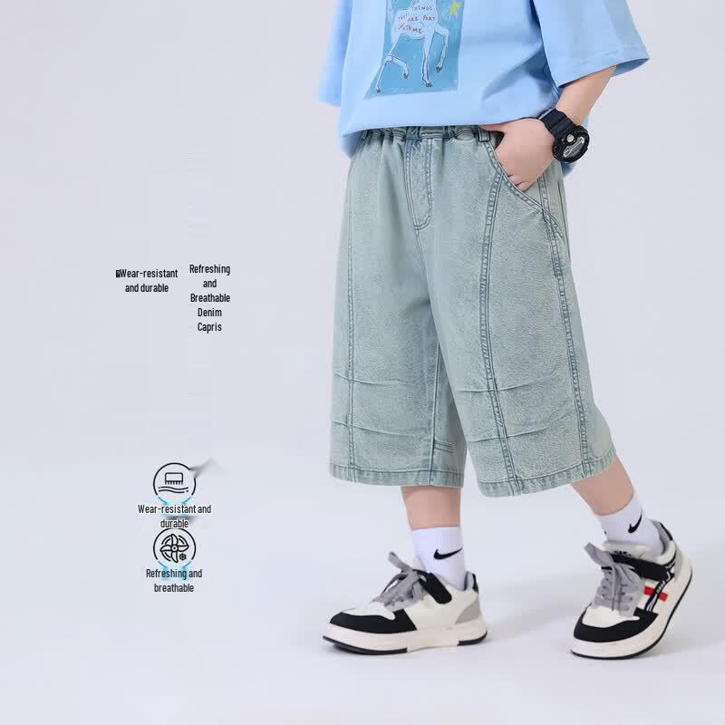 Boys  Loose Fit Washed Denim Capri Pants 140 синий