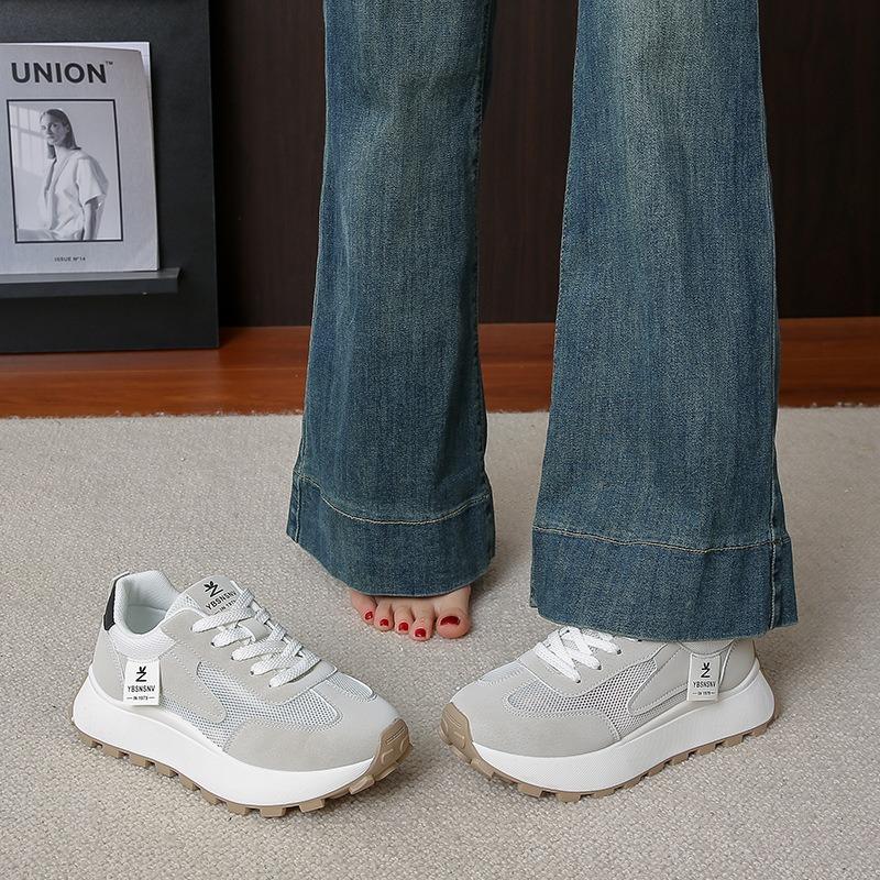 Thick-soled Through-net Sports and Leisure Shoes Women's Spring New Lightweight Dad Shoes Versatile Student Running Shoes