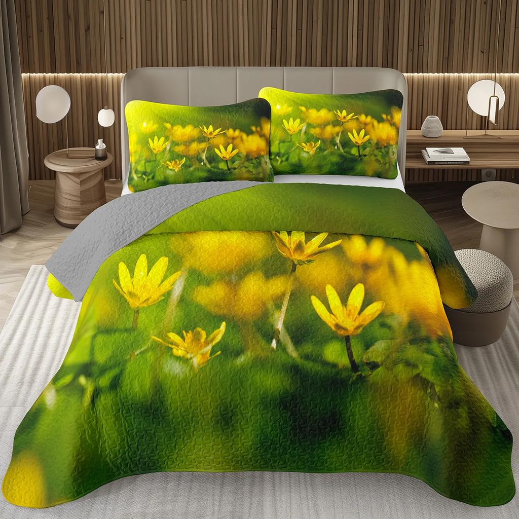 Purple Lavender Bedspread Set Botanical Floral Coverlet Twin Queen Garden Flower Quilted Bedding Set For Girls Women Bedroom