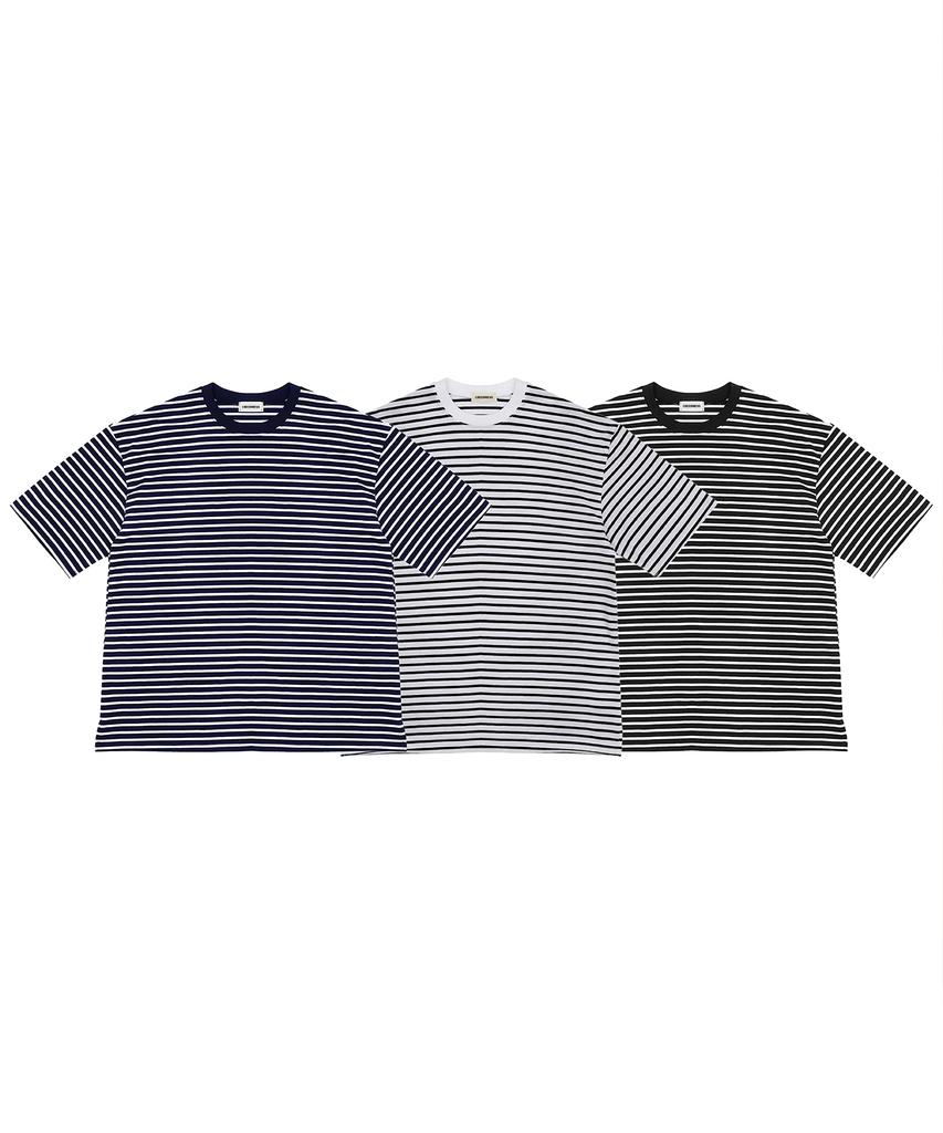 CREEDMENS Striped Cotton Short Sleeve T-Shirt (Navy)
