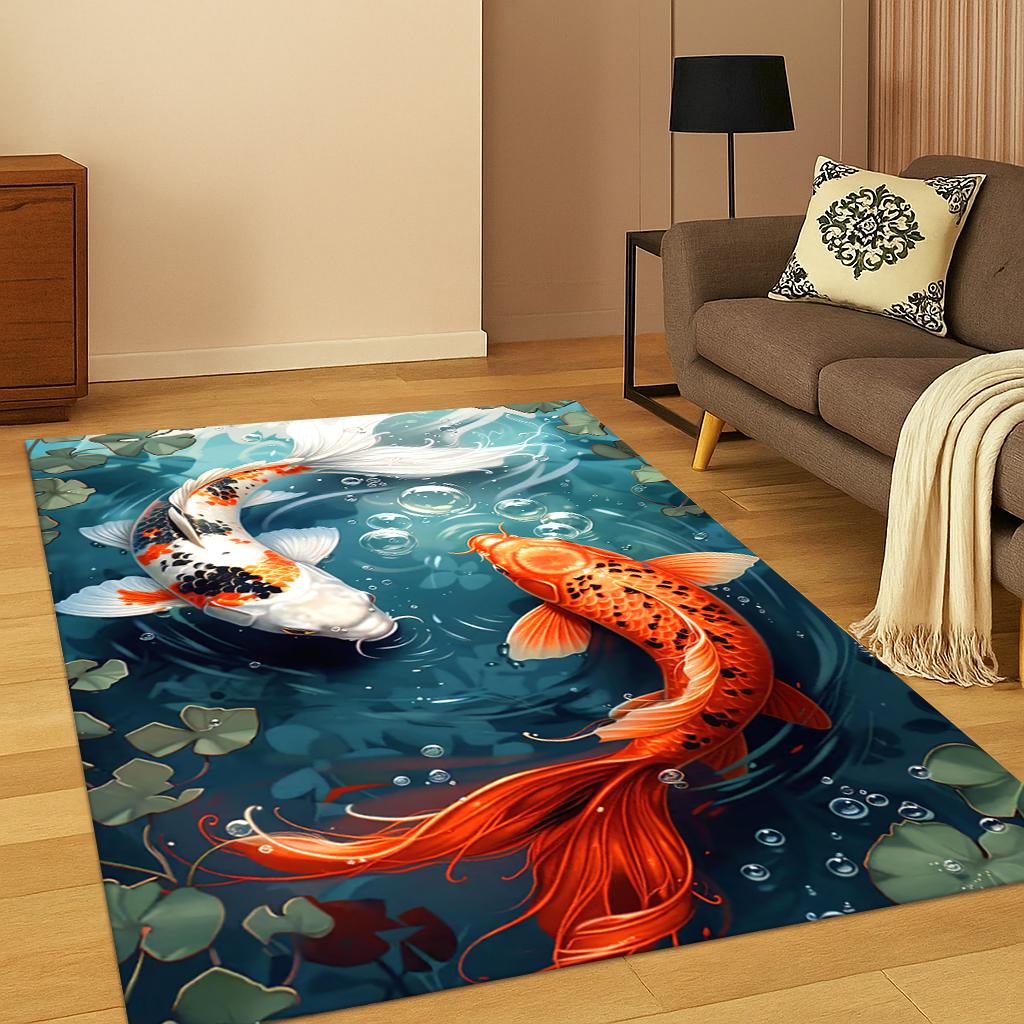 3D Tai Chi Fish Carp Nature Carpet Carpet Rug for Sofa Bedroom Living Room Doormat Home Decor,Kid Game Area Rug Non-slip Mat