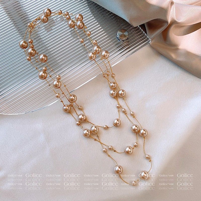 

Accessible Luxury Autumn and Winter Long Multi-Layer Pearl Sweater Chain Jewelry Coffee Gold [can be worn 2 or 3 laps]]