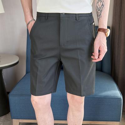Summer Straight Shorts For Men Korean Fashion Business Casual Knee Length Pants Men's Slim Fit Mid Waist Shorts