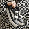 Tide Black Men's Casual High-Top Sneakers with Thick Soles and British Style