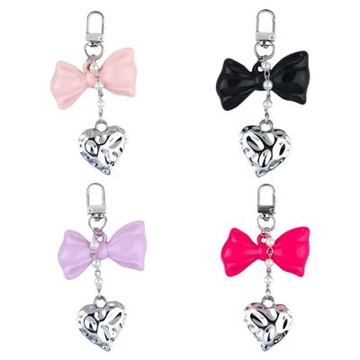Ripples Heart Bowknot Keychain Accessory Heart Wave Bowknot Keychain Pendant Elegant Keyrings for Daily and Party Use