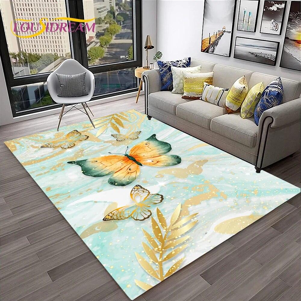 3D Luxury Dream Butterfly Flower Carpet Rug for Home Living Room Bedroom Sofa Doormat Decor,Kid Play Area Rug Non-slip Floor Mat
