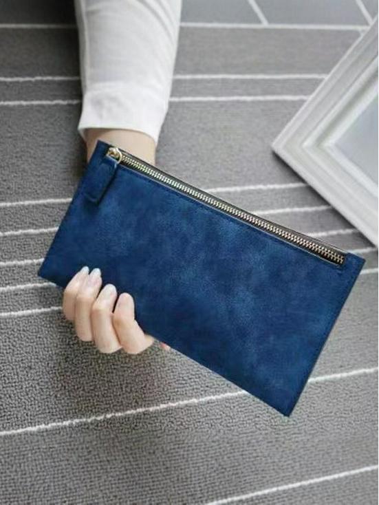 Vintage Frosted Long Wallet: Women's Large Capacity Zipper Clutch with Card Holder and Copper Zipper  