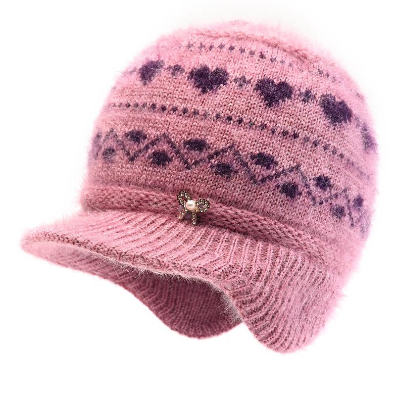 Winter Hat Female Old Lady Knitted Wool Hat Piled Thickened Warm and Cold Ear Hat