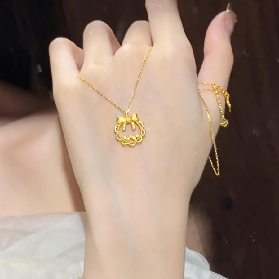 Small Fading Gold No Necklace Exquisite Collarbone Chain Full Of Blessing Light Luxury Titanium Steel Brushed Lucky Bag