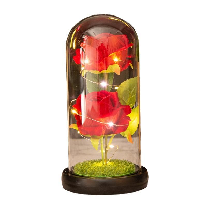 Two roses glass cover LED atmosphere light Christmas ornament Valentine's Day gift ornament flower