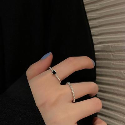 Cold Wind Black Zircon Love Ring, Niche Design Sense, Light Luxury, High-end Index Finger Ring, Sweet and Cool Jewelry.